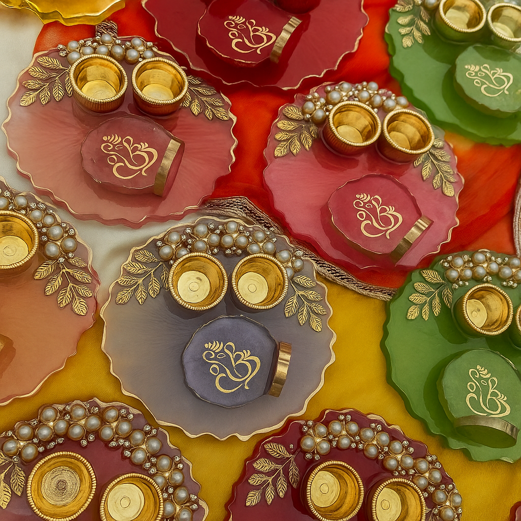 Resin Pooja Thali with Pearl & Gold Work