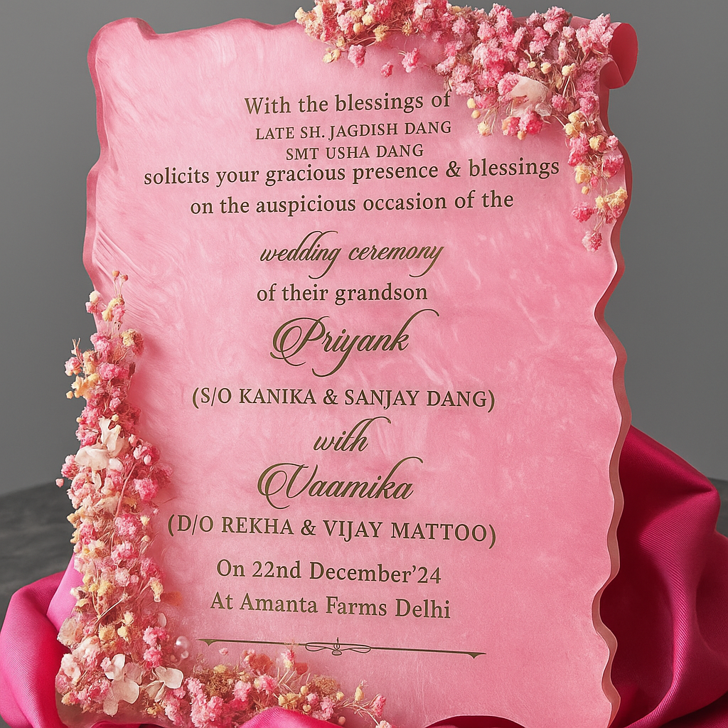 Pink Resin Wedding Invitation Board