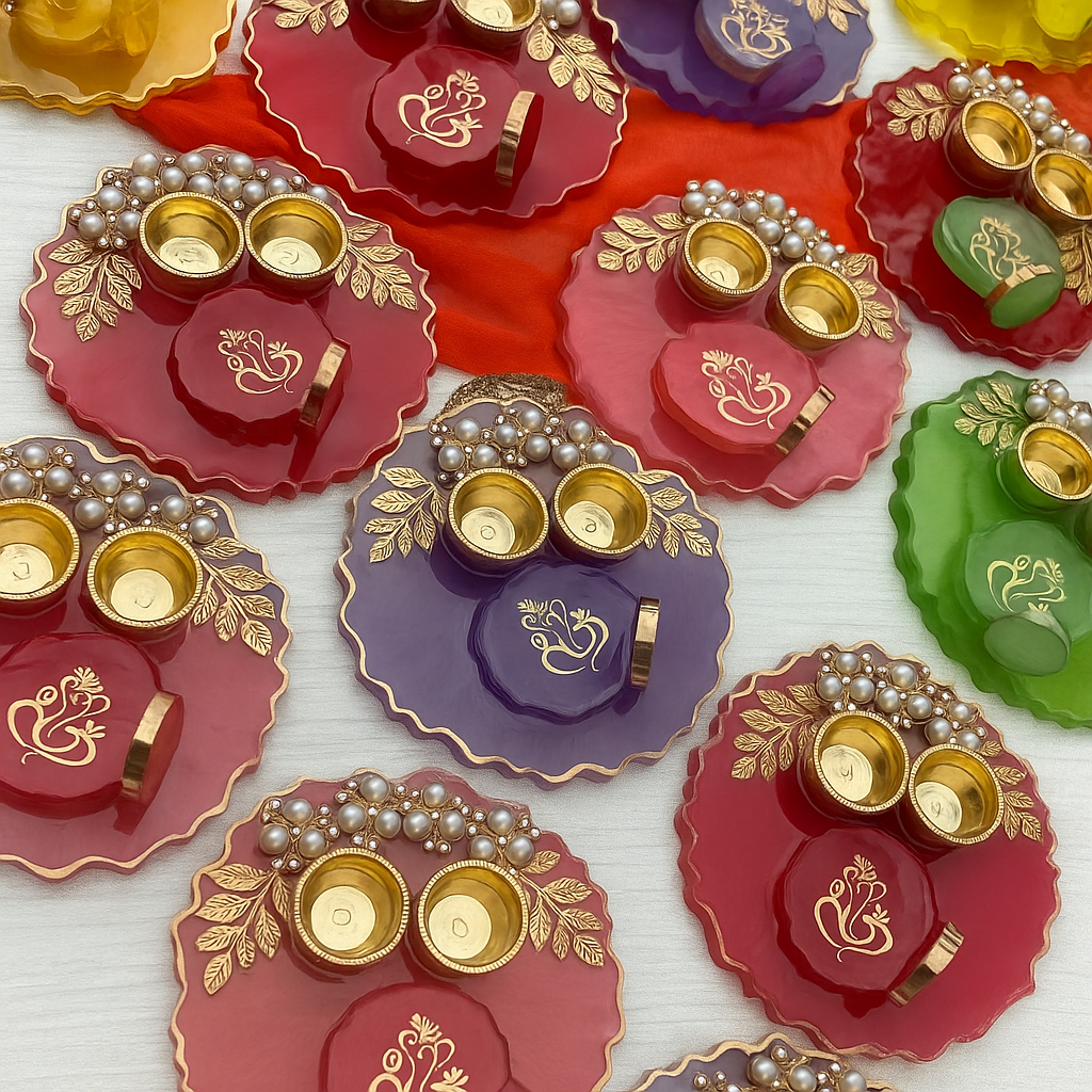 Resin Pooja Thali with Pearl & Gold Work