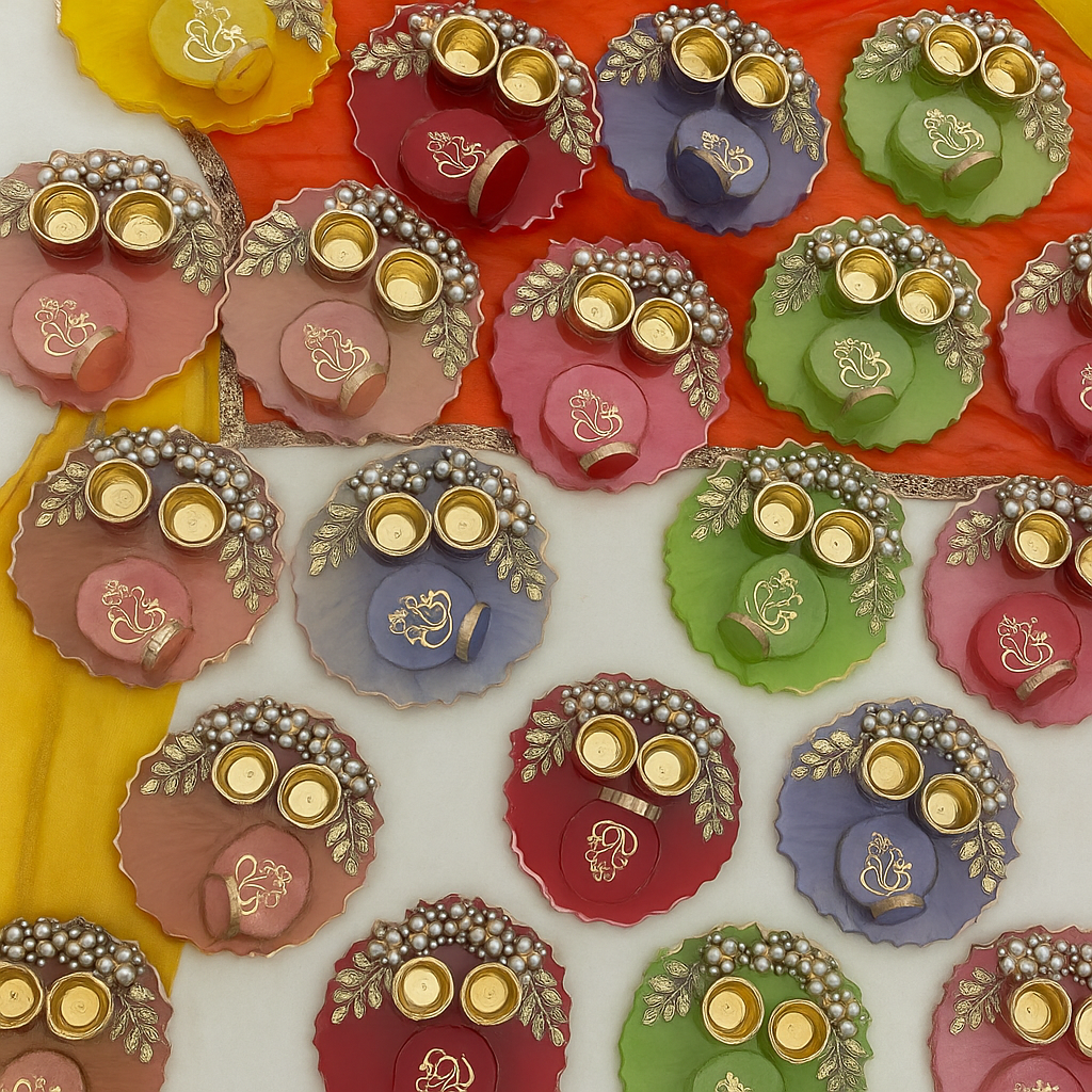 Resin Pooja Thali with Pearl & Gold Work