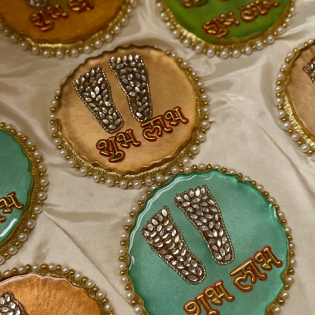 Shubh Labh Paduka Resin Coasters